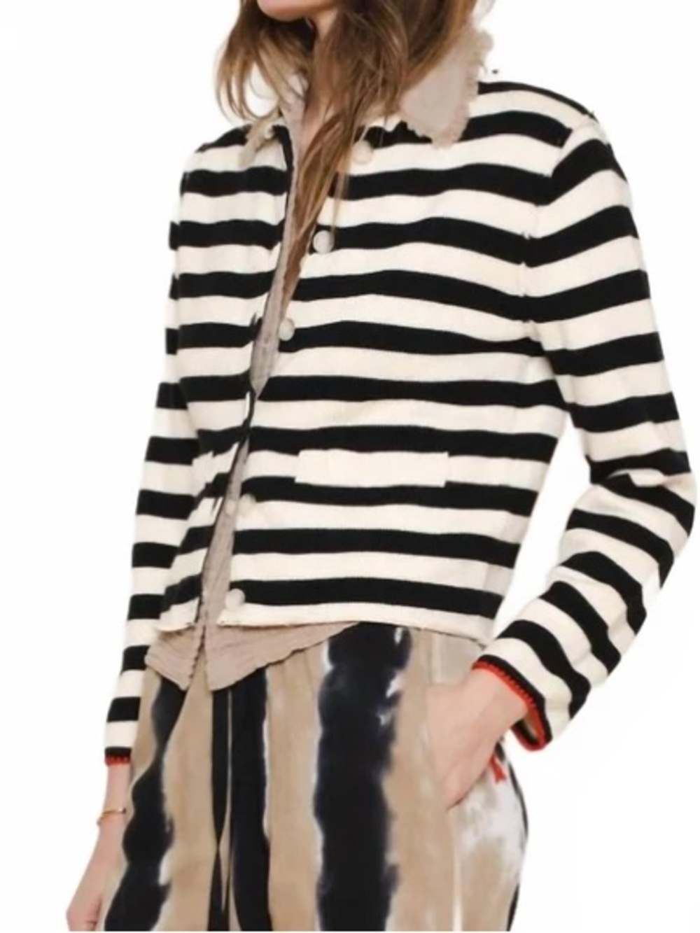 Raquel Allegra Ferris Cardigan Black Stripe Cotton Cashmere NWT Size 3